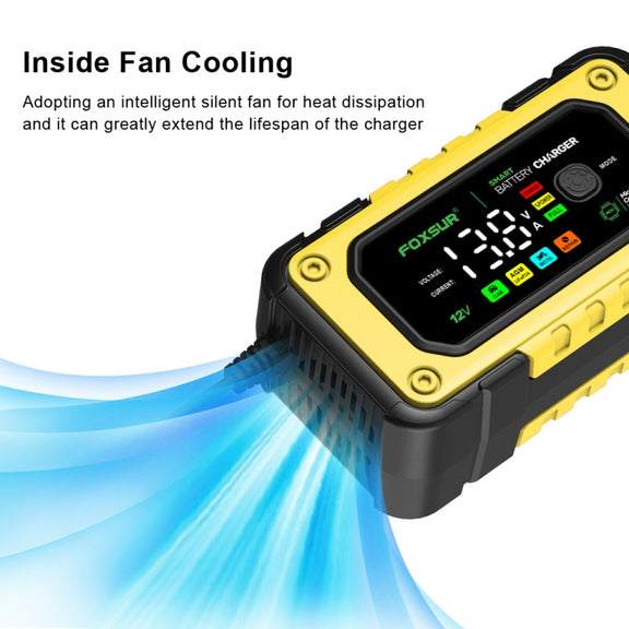 FOXSUR 7A 12V Car / Motorcycle Smart Battery Charger, Plug Type:UK Plug(Yellow)