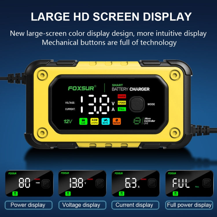 FOXSUR 7A 12V Car / Motorcycle Smart Battery Charger, Plug Type:UK Plug(Yellow) - Battery Charger by FOXSUR | Online Shopping South Africa | PMC TechLife | Buy Now Pay Later Mobicred