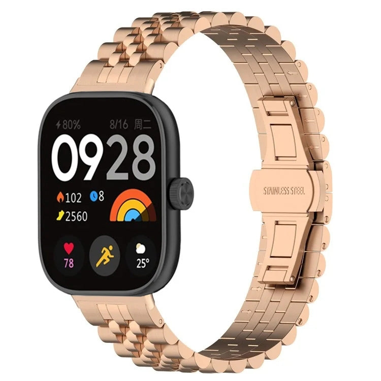 For Xiaomi Mi Band 8 Pro Five-bead Butterfly Buckle Metal Watch Band(Rose Gold) - Watch Bands by PMC TechLife | Online Shopping South Africa | PMC TechLife
