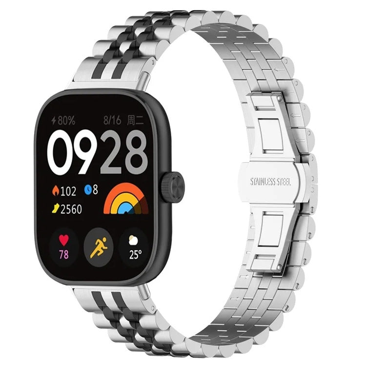 For Xiaomi Mi Band 8 Pro / Smart Band 9 Pro Five-bead Butterfly Buckle Metal Watch Band(Silver Black B) - free shipping - PMC TechLife - Order now!