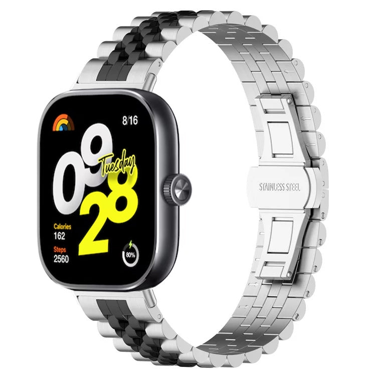 For  Xiaomi Redmi Watch 4 Five-bead Butterfly Buckle Metal Watch Band(Silver Black A) - Watch Bands by PMC TechLife | Online Shopping South Africa | PMC TechLife