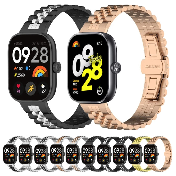 For Xiaomi Mi Band 8 Pro Five-bead Butterfly Buckle Metal Watch Band(Silver Black A) - Watch Bands by PMC TechLife | Online Shopping South Africa | PMC TechLife