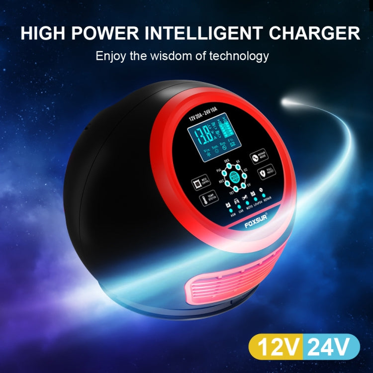 FOXSUR 20A 12V 24V Car / Motorcycle Smart Battery Charger, Plug Type:EU Plug(Red) - free shipping - PMC TechLife - Order now!