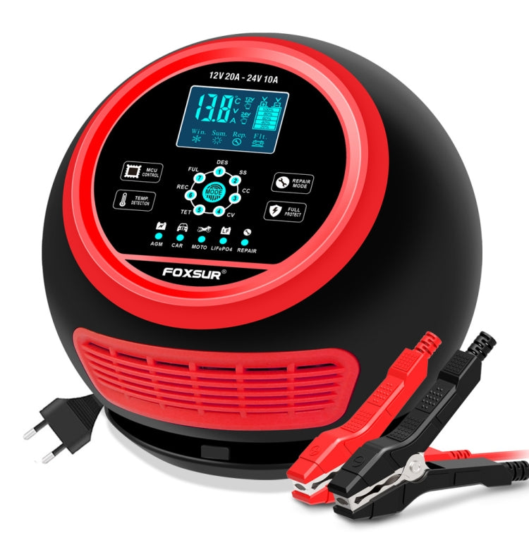 FOXSUR 20A 12V 24V Car / Motorcycle Smart Battery Charger, Plug Type:US Plug(Red) - free shipping - PMC TechLife - Order now!