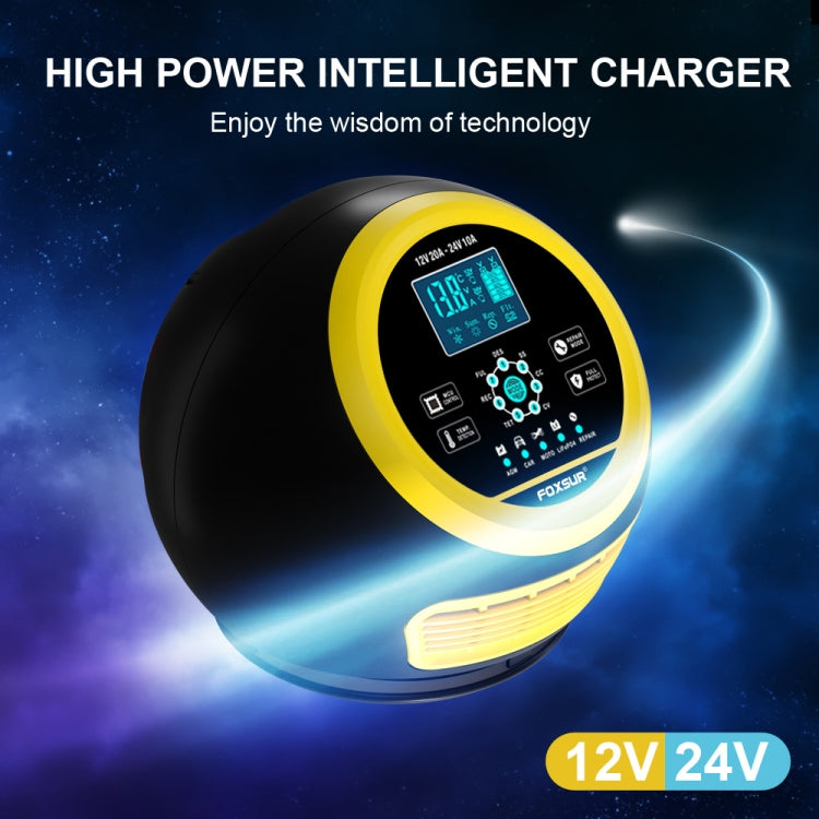FOXSUR 20A 12V 24V Car / Motorcycle Smart Battery Charger, Plug Type:US Plug(Yellow) - free shipping - PMC TechLife - Order now!