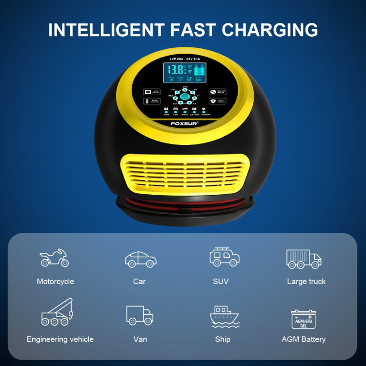 FOXSUR 20A 12V 24V Car / Motorcycle Smart Battery Charger, Plug Type:US Plug(Yellow) - free shipping - PMC TechLife - Order now!