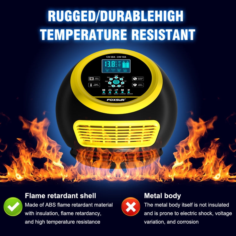 FOXSUR 20A 12V 24V Car / Motorcycle Smart Battery Charger, Plug Type:US Plug(Yellow) - free shipping - PMC TechLife - Order now!
