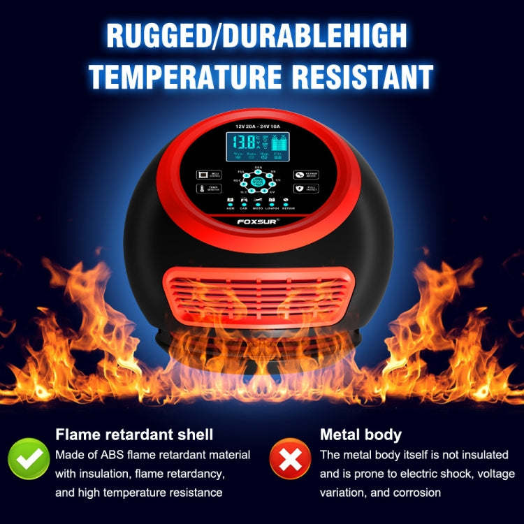 FOXSUR 20A 12V 24V Car / Motorcycle Smart Battery Charger, Plug Type:UK Plug(Red) - free shipping - PMC TechLife - Order now!