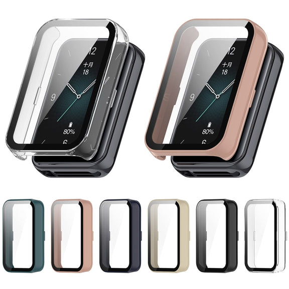 For Honor Band 9 PC + Tempered Film Integrated Watch Protective Case(Black)