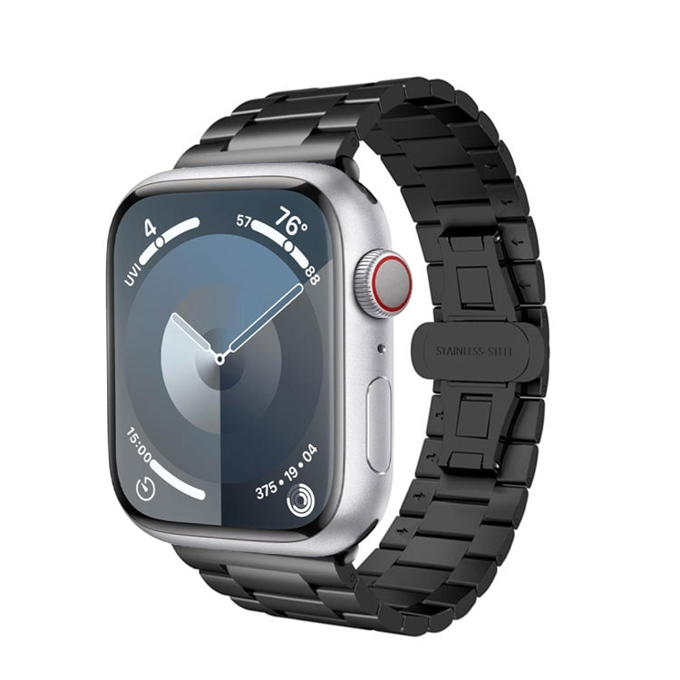 For Apple Watch SE 2023 44mm Three-bead Butterfly Buckle Metal Watch Band(Black) - Watch Bands by PMC TechLife | Online Shopping South Africa | PMC TechLife