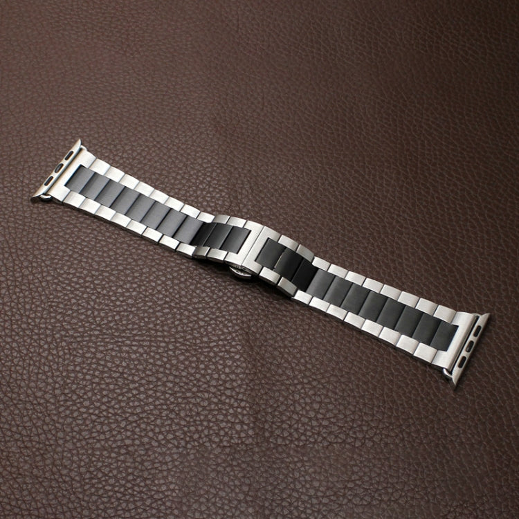 For Apple Watch SE 2022 44mm Three-bead Butterfly Buckle Metal Watch Band(Silver Black) - Watch Bands by PMC TechLife | Online Shopping South Africa | PMC TechLife