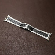 For Apple Watch SE 2022 44mm Three-bead Butterfly Buckle Metal Watch Band(Silver Black)
