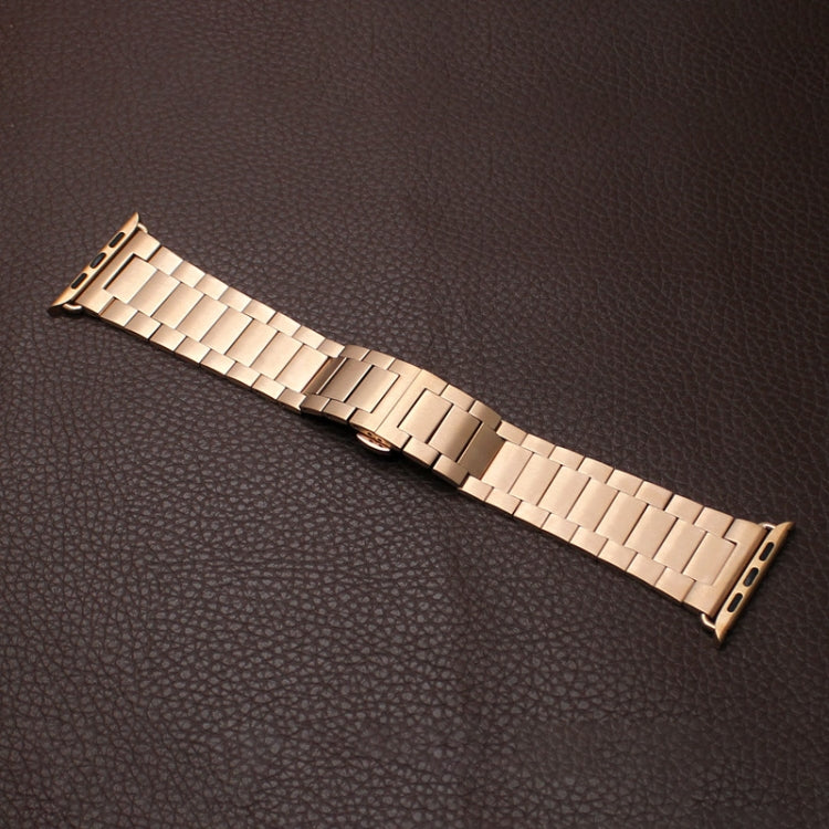 For Apple Watch Series 5 44mm Three-bead Butterfly Buckle Metal Watch Band(Rose Gold) - Watch Bands by PMC TechLife | Online Shopping South Africa | PMC TechLife