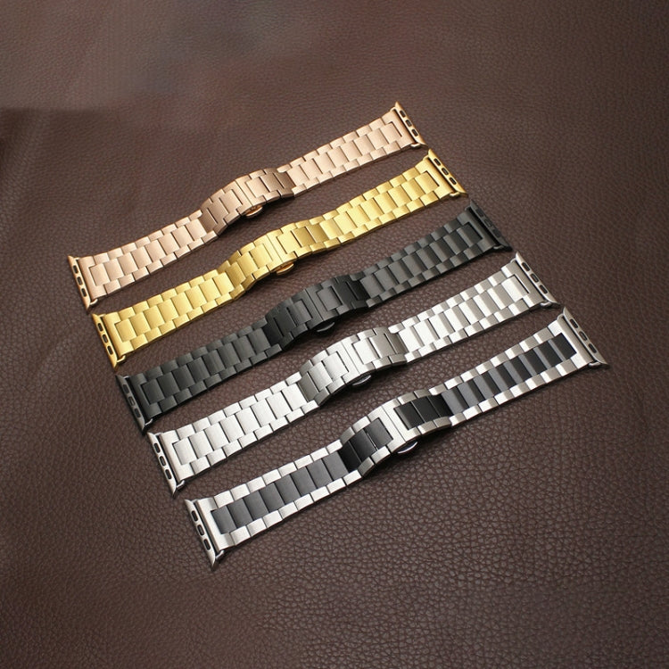 For Apple Watch SE 2022 44mm Three-bead Butterfly Buckle Metal Watch Band(Rose Gold) - Watch Bands by PMC TechLife | Online Shopping South Africa | PMC TechLife