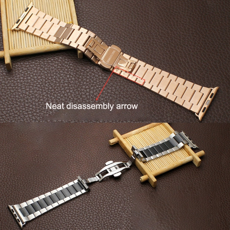 For Apple Watch 42mm Three-bead Butterfly Buckle Metal Watch Band(Gold)