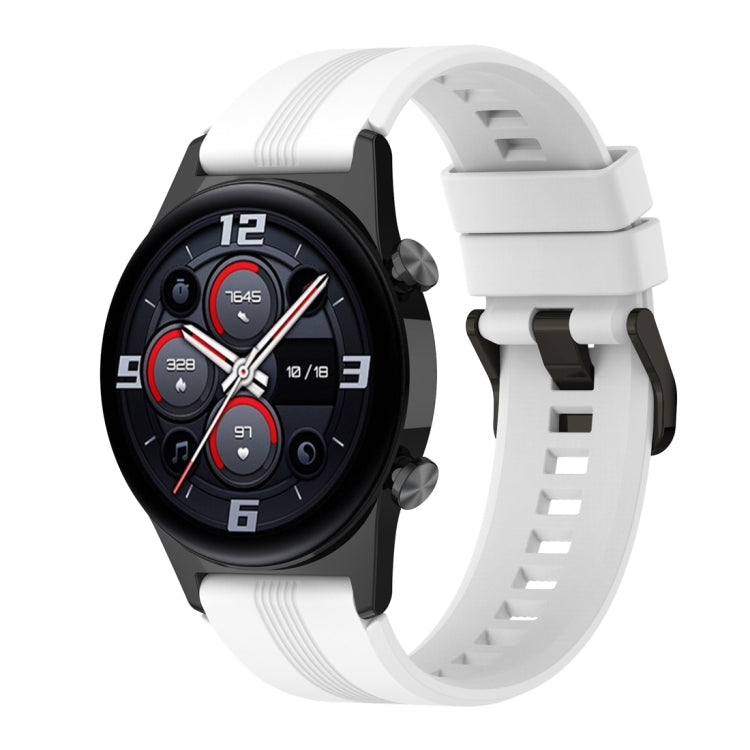 For Honor Watch GS 4 Striped Stainless Steel Buckle Silicone Watch Band(White) - Watch Bands by PMC TechLife | Online Shopping South Africa | PMC TechLife