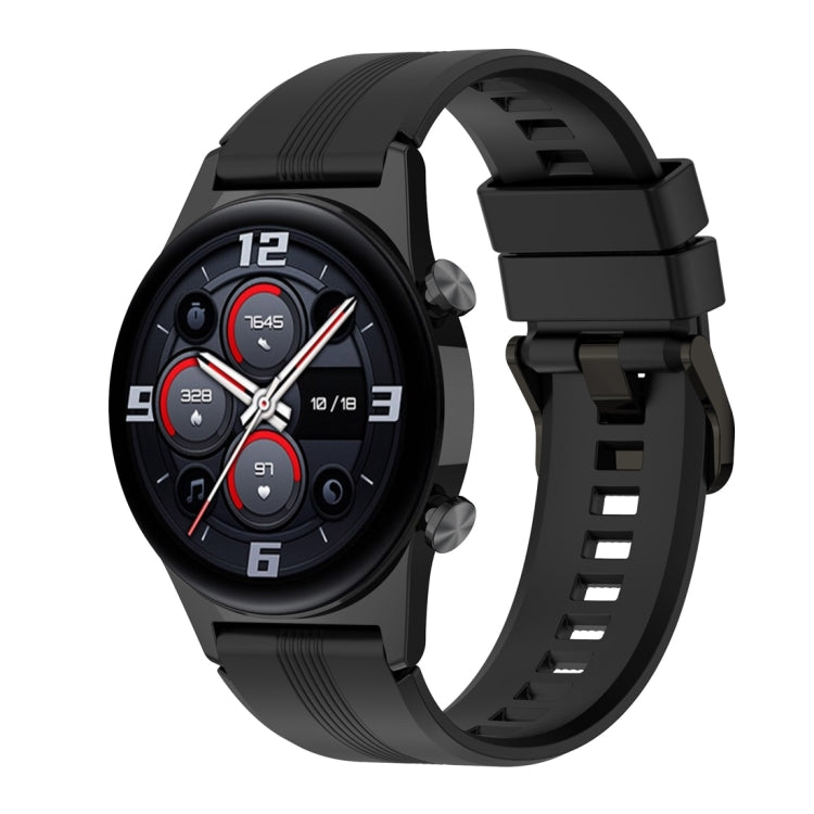 For Honor Watch GS 4 Striped Stainless Steel Buckle Silicone Watch Band(Black) - free shipping - PMC TechLife - Order now!