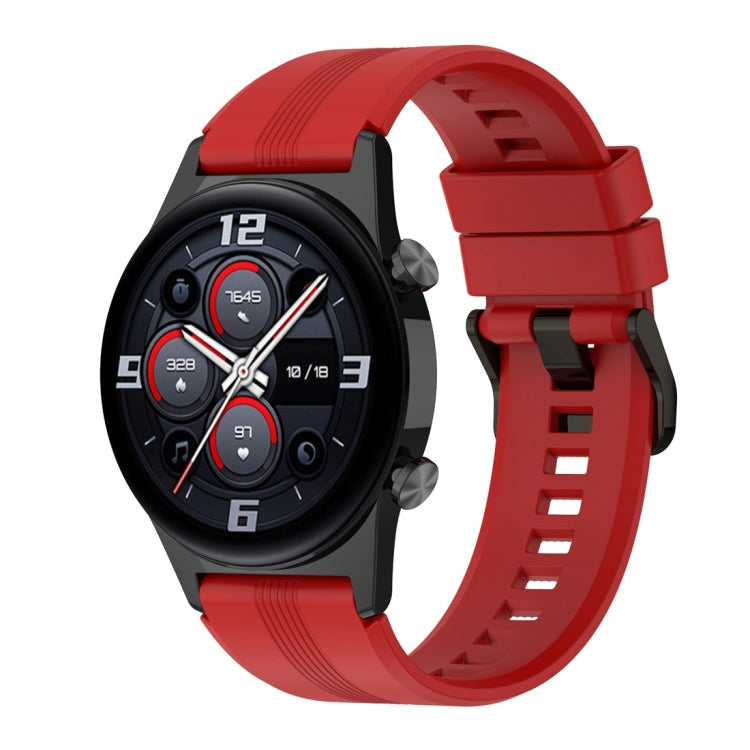 For Honor Watch GS 4 Striped Stainless Steel Buckle Silicone Watch Band(Red) - free shipping - PMC TechLife - Order now!