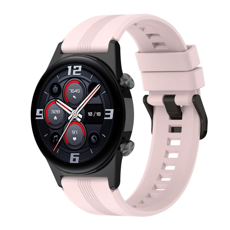 For Honor Watch GS 4 Striped Stainless Steel Buckle Silicone Watch Band(Light Pink) - Watch Bands by PMC TechLife | Online Shopping South Africa | PMC TechLife