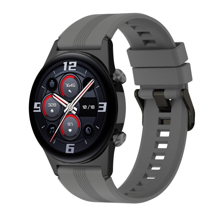 For Honor Watch GS 4 Striped Stainless Steel Buckle Silicone Watch Band(Dark Grey) - Watch Bands by PMC TechLife | Online Shopping South Africa | PMC TechLife