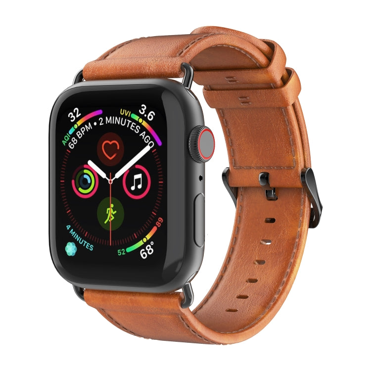 For Apple Watch SE 2023 44mm DUX DUCIS Business Genuine Leather Watch Strap(Khaki) - Watch Bands by DUX DUCIS | Online Shopping South Africa | PMC TechLife | Buy Now Pay Later Mobicred