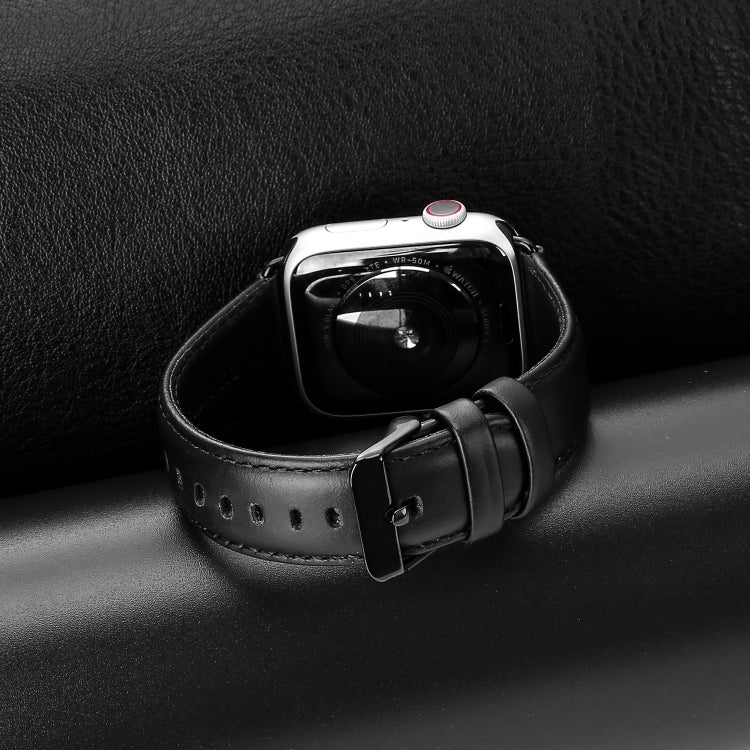 For Apple Watch Series 9 45mm DUX DUCIS Business Genuine Leather Watch Strap(Black) - Watch Bands by DUX DUCIS | Online Shopping South Africa | PMC TechLife | Buy Now Pay Later Mobicred