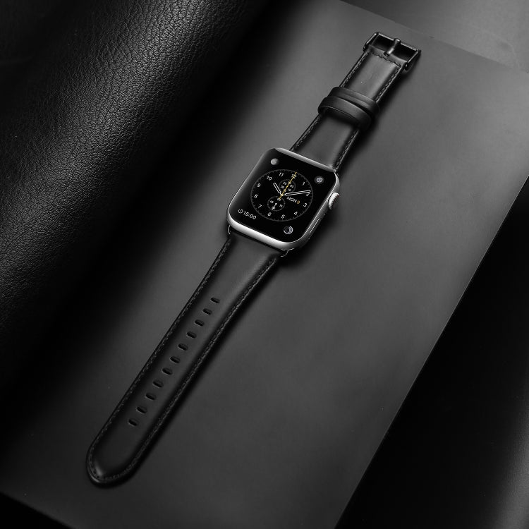 For Apple Watch Series 7 45mm DUX DUCIS Business Genuine Leather Watch Strap(Black) - Watch Bands by DUX DUCIS | Online Shopping South Africa | PMC TechLife | Buy Now Pay Later Mobicred
