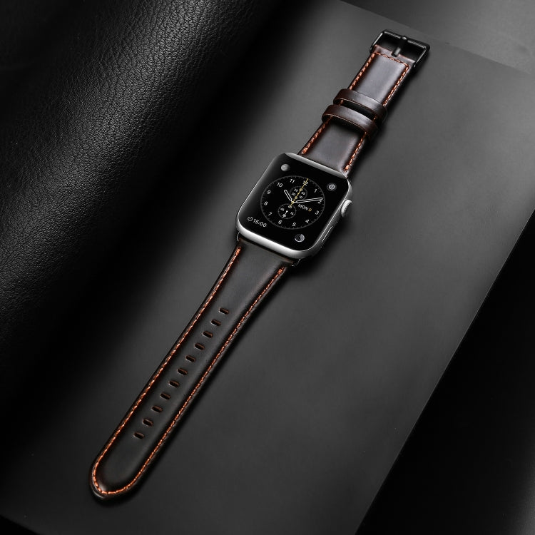 For Apple Watch Series 10 42mm DUX DUCIS Business Genuine Leather Watch Strap(Coffee)