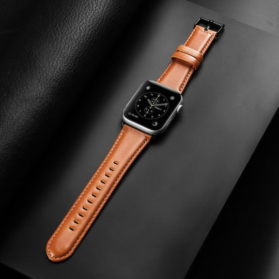 For Apple Watch Series 10 42mm DUX DUCIS Business Genuine Leather Watch Strap(Khaki)