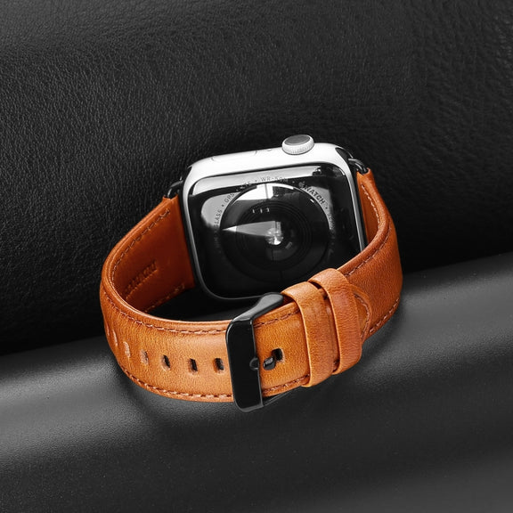 For Apple Watch Series 10 42mm DUX DUCIS Business Genuine Leather Watch Strap(Khaki)