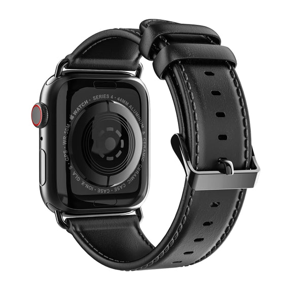For Apple Watch Series 10 46mm DUX DUCIS Business Genuine Leather Watch Strap(Black)