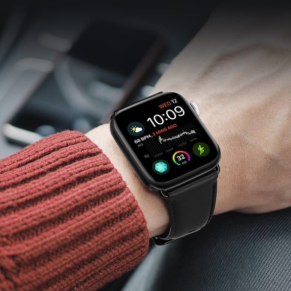 For Apple Watch Series 10 46mm DUX DUCIS Business Genuine Leather Watch Strap(Black)