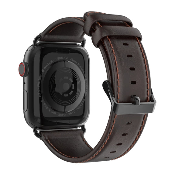 For Apple Watch Series 10 46mm DUX DUCIS Business Genuine Leather Watch Strap(Coffee)