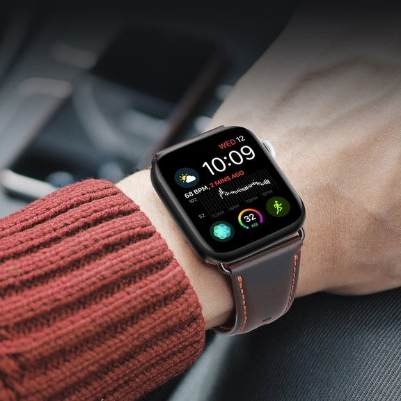 For Apple Watch Series 10 46mm DUX DUCIS Business Genuine Leather Watch Strap(Coffee)