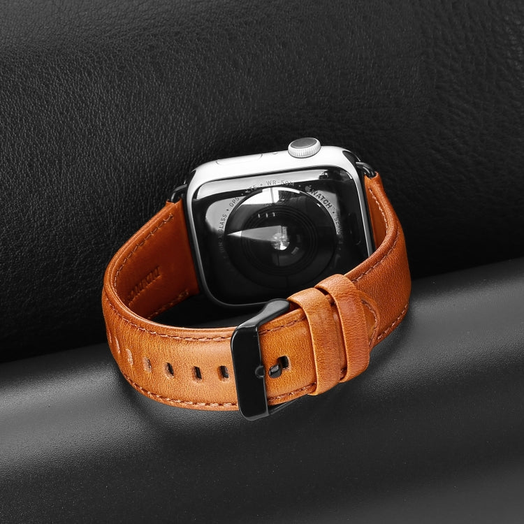 For Apple Watch Series 10 46mm DUX DUCIS Business Genuine Leather Watch Strap(Khaki)