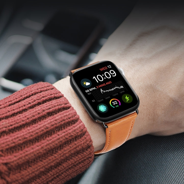 For Apple Watch Series 10 46mm DUX DUCIS Business Genuine Leather Watch Strap(Khaki)