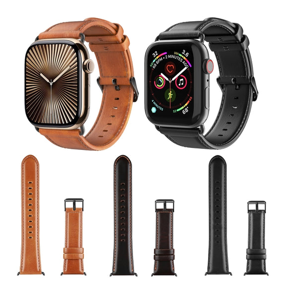 For Apple Watch Series 10 46mm DUX DUCIS Business Genuine Leather Watch Strap(Black)