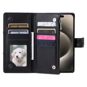 For iPhone 16 Pro Max Glitter Lattice Zipper Wallet Leather Phone Case(Black)