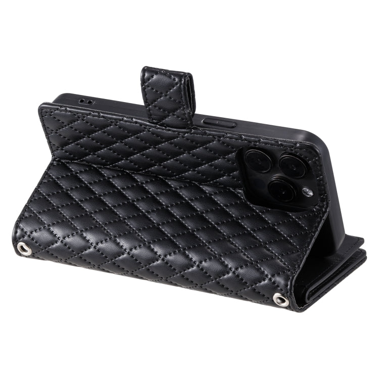 For iPhone 16 Pro Max Glitter Lattice Zipper Wallet Leather Phone Case(Black)