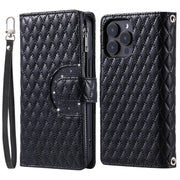 For iPhone 16 Pro Glitter Lattice Zipper Wallet Leather Phone Case(Black)