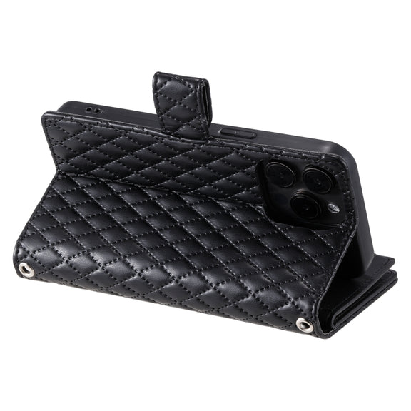 For iPhone 16 Pro Glitter Lattice Zipper Wallet Leather Phone Case(Black)