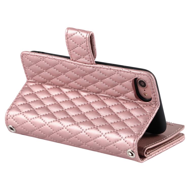 For iPhone 16e Glitter Lattice Zipper Wallet Leather Phone Case(Rose Gold) - iPhone 16e Cases by PMC TechLife | Online Shopping South Africa | PMC TechLife | Buy Now Pay Later Mobicred