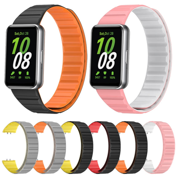 For Samsung Galaxy Fit 3 Two Color Magnetic Silicone Watch Band(White Pink)
