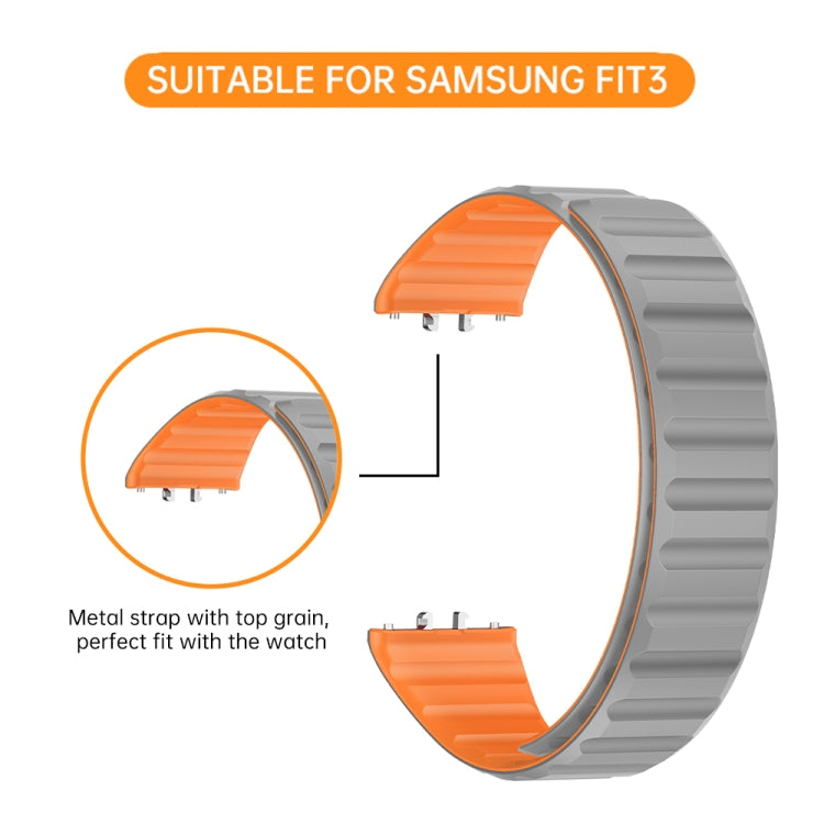 For Samsung Galaxy Fit 3 Two Color Magnetic Silicone Watch Band(White Pink)