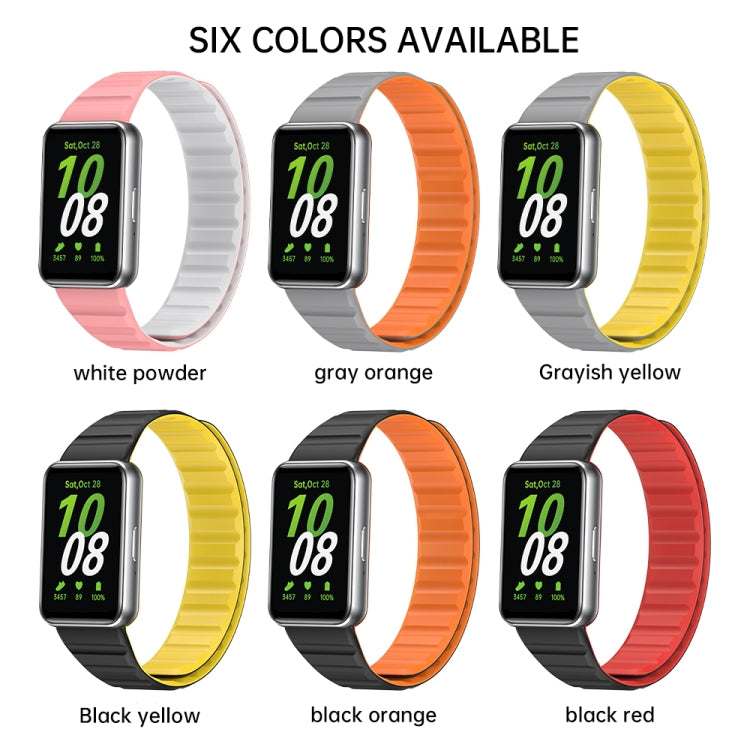 For Samsung Galaxy Fit 3 Two Color Magnetic Silicone Watch Band(Grey Orange)