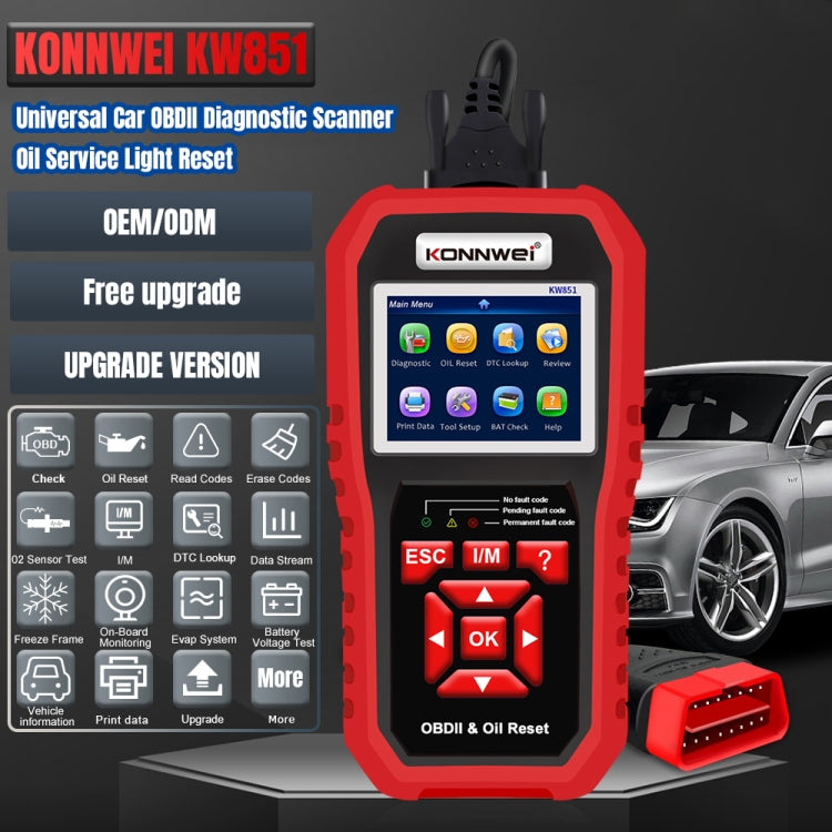 KONNWEI KW851 2 in 1 Car OBDll Scanner Diagnostic Tool Oil Service Light Reset(Black)