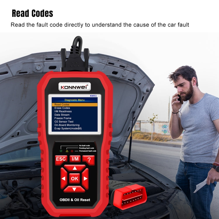 KONNWEI KW851 2 in 1 Car OBDll Scanner Diagnostic Tool Oil Service Light Reset(Black) - free shipping - PMC TechLife - Order now!