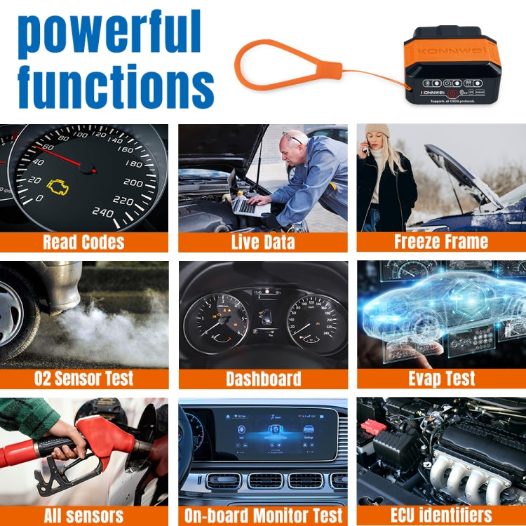 KONNWEI KW906 Bluetooth 5.0 Car OBD2 Scanner Support Android & iOS(Black Orange) - free shipping - PMC TechLife - Order now!