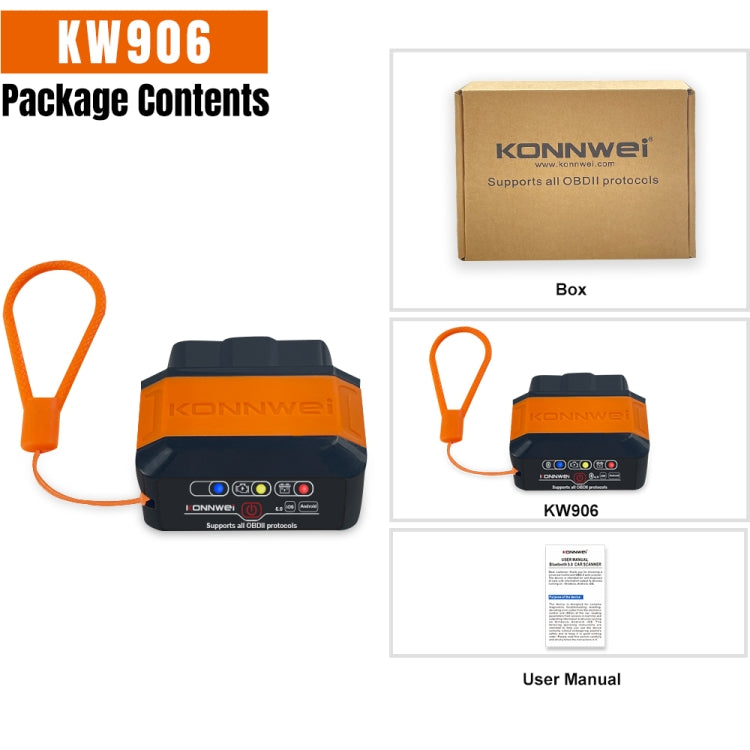 KONNWEI KW906 Bluetooth 5.0 Car OBD2 Scanner Support Android & iOS(Black Orange) - free shipping - PMC Jewellery - Order now!