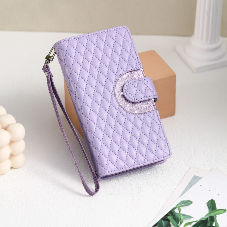 For Google Pixel 7a Glitter Lattice Zipper Wallet Leather Phone Case(Purple)